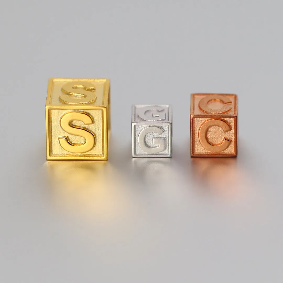 Solid Gold Initial Cube Pendant