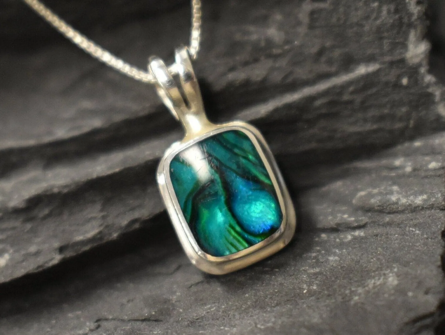 Square Abalone Pendant - Blue Shell Necklace - Mother of Pearl Necklace