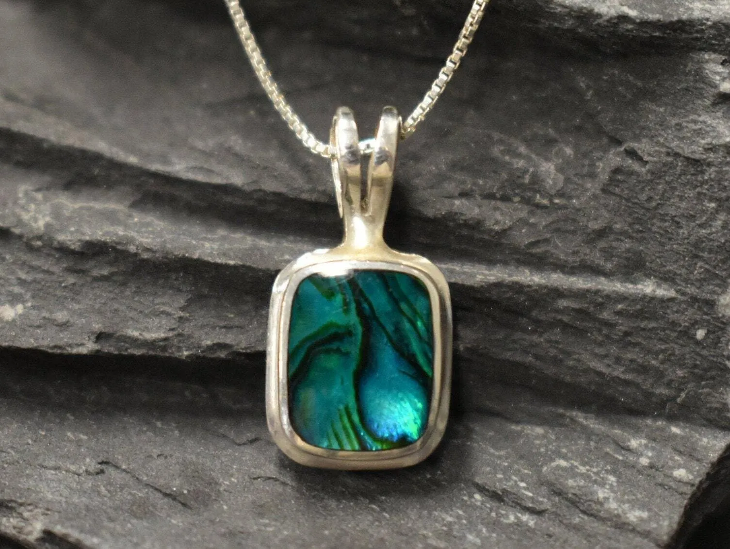 Square Abalone Pendant - Blue Shell Necklace - Mother of Pearl Necklace