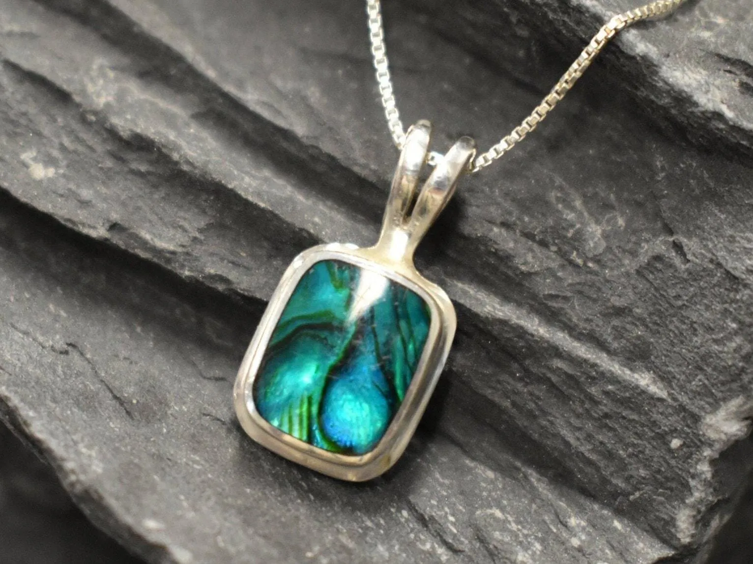 Square Abalone Pendant - Blue Shell Necklace - Mother of Pearl Necklace