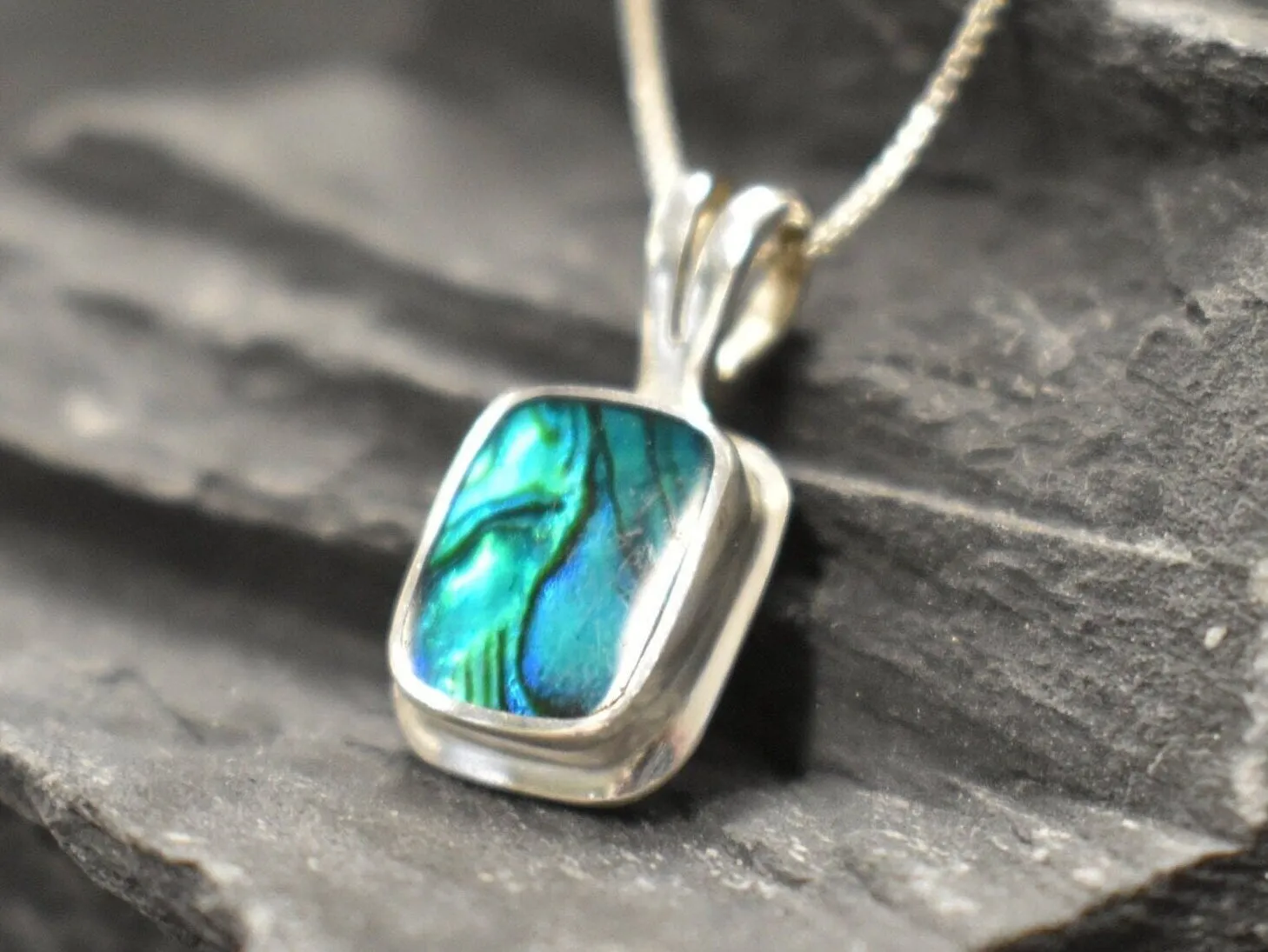 Square Abalone Pendant - Blue Shell Necklace - Mother of Pearl Necklace