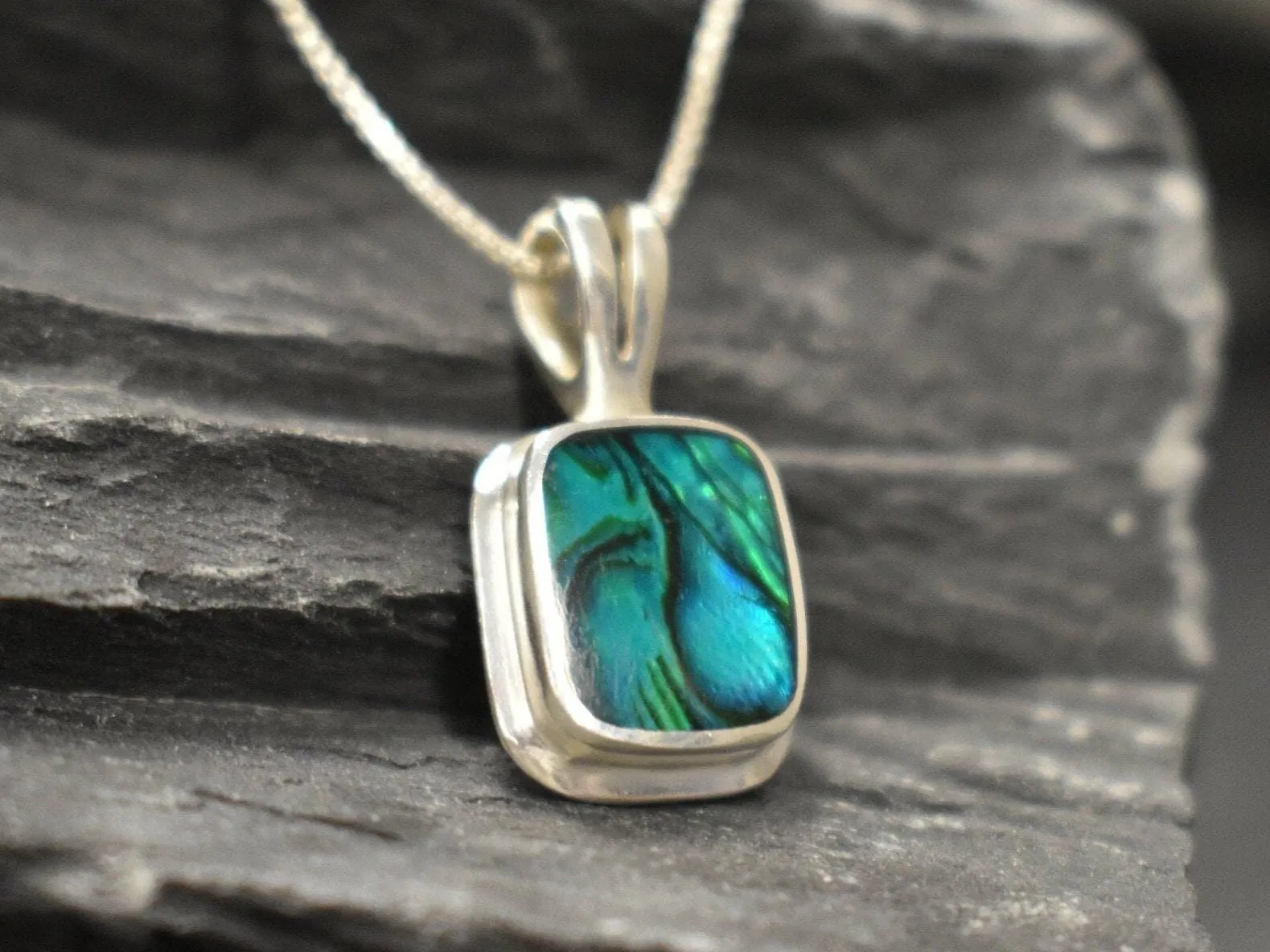 Square Abalone Pendant - Blue Shell Necklace - Mother of Pearl Necklace