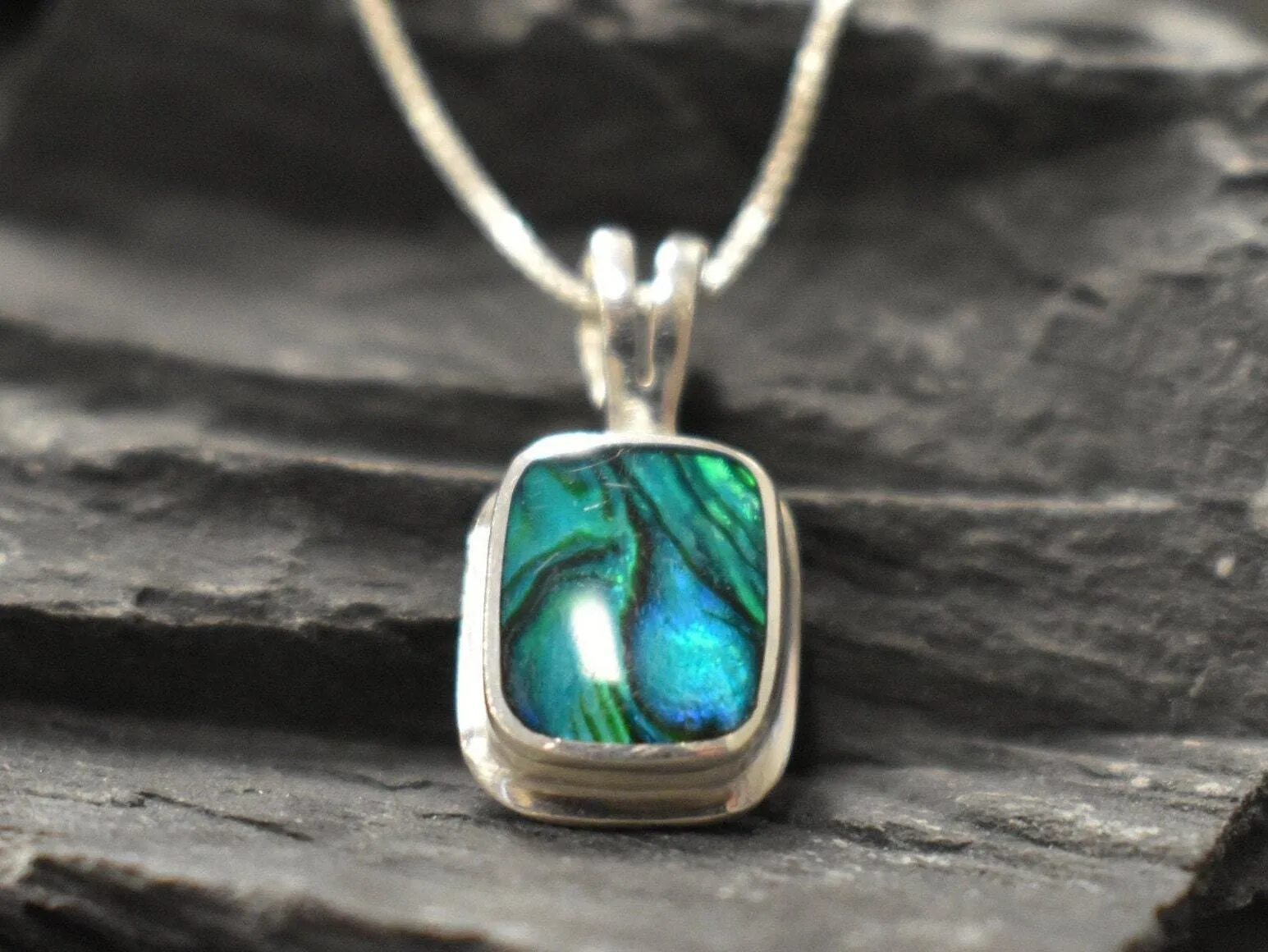 Square Abalone Pendant - Blue Shell Necklace - Mother of Pearl Necklace