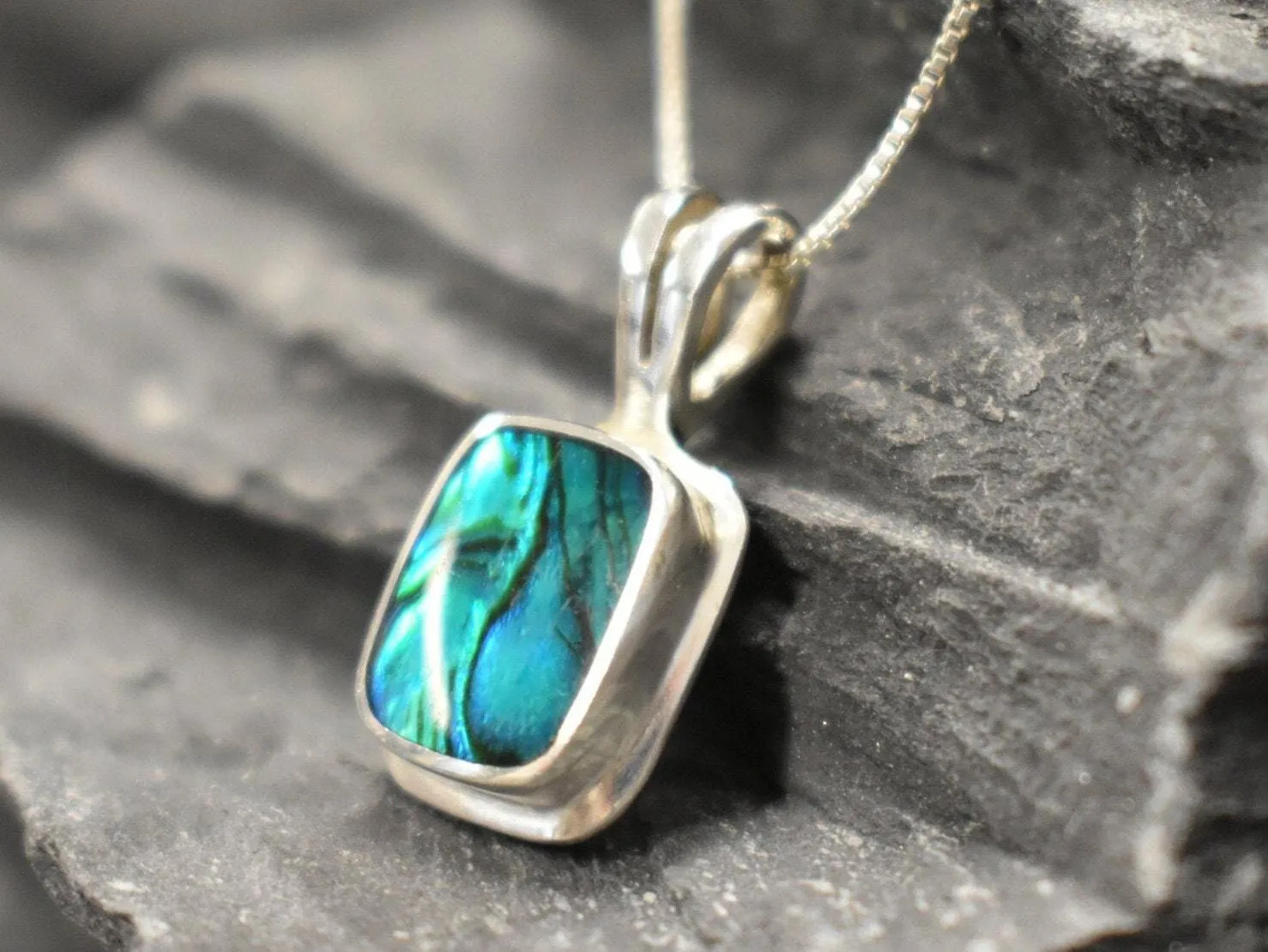 Square Abalone Pendant - Blue Shell Necklace - Mother of Pearl Necklace