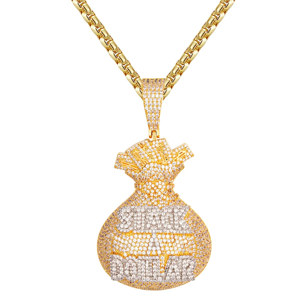 Stack A Dollar Money Bag Icy Custom 14K Yellow Tone Pendant