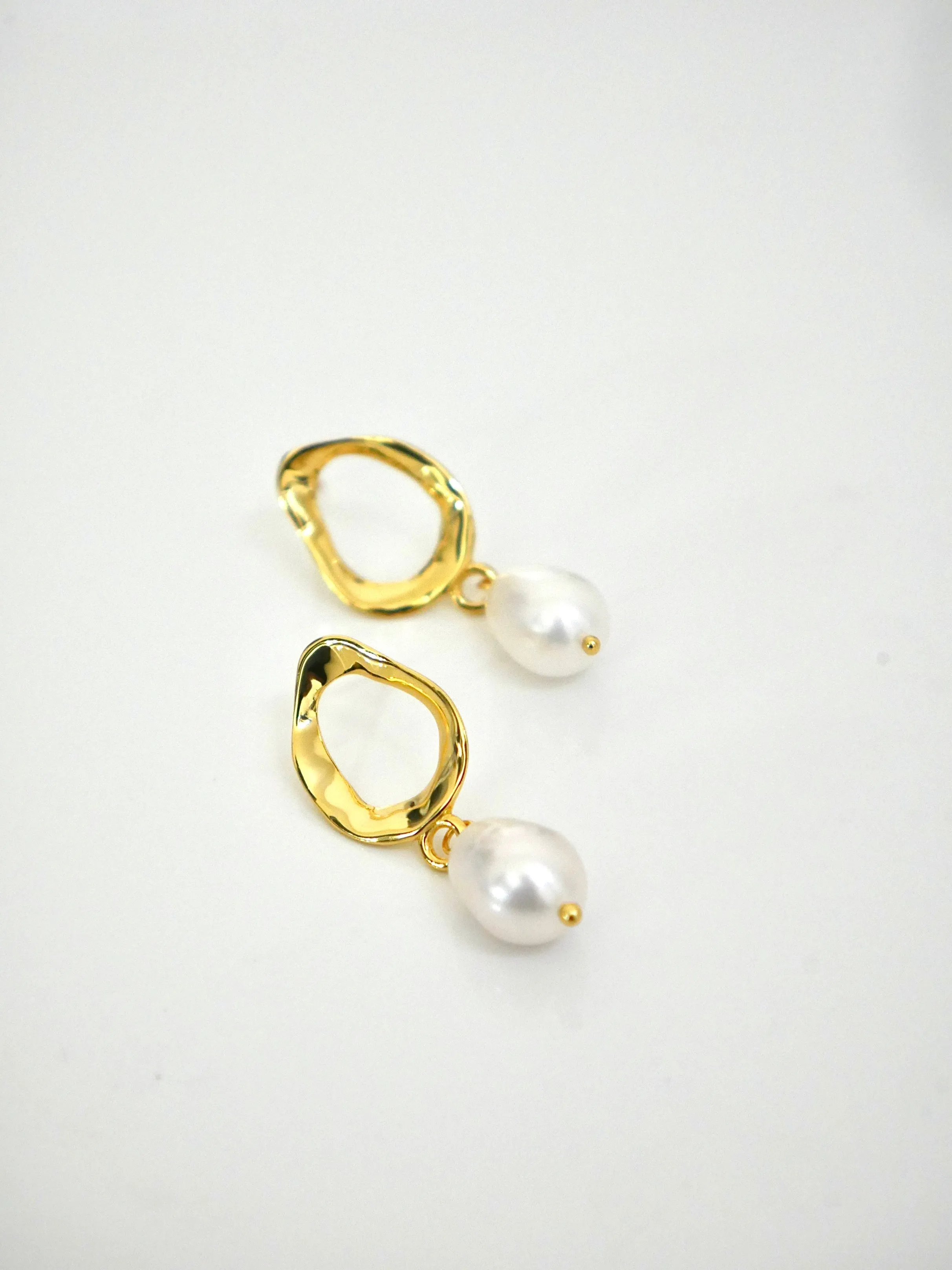 Statement Pearl Earrings, .925 Sterling Silver, 18k Gold Plated , Open Circle Freshwater Pearl Earrings