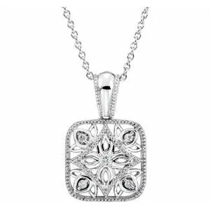 Sterling Silver .05 CTW Natural Diamond Filigree  18" Necklace