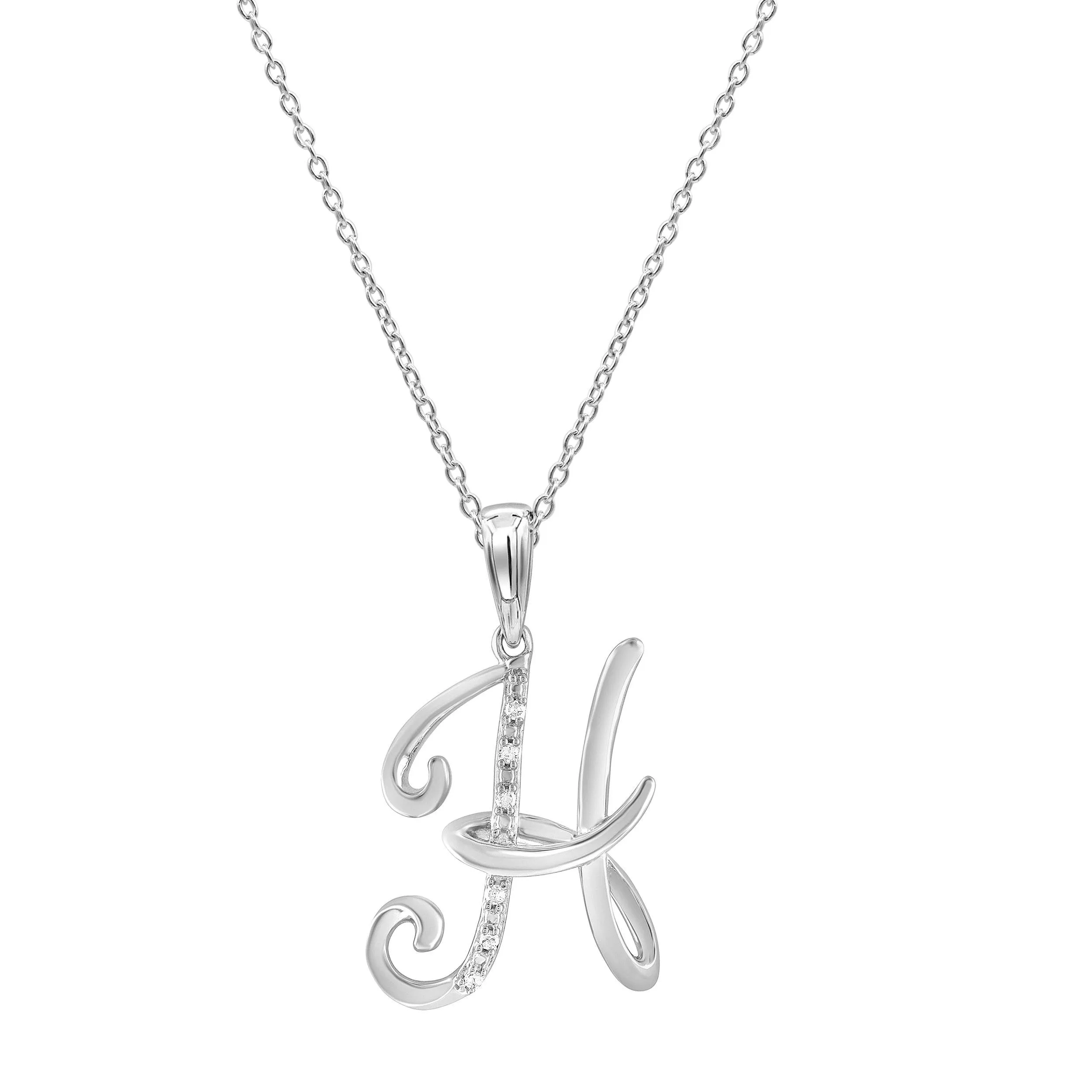 Sterling Silver Diamond Initial Necklace - Most Initials Available