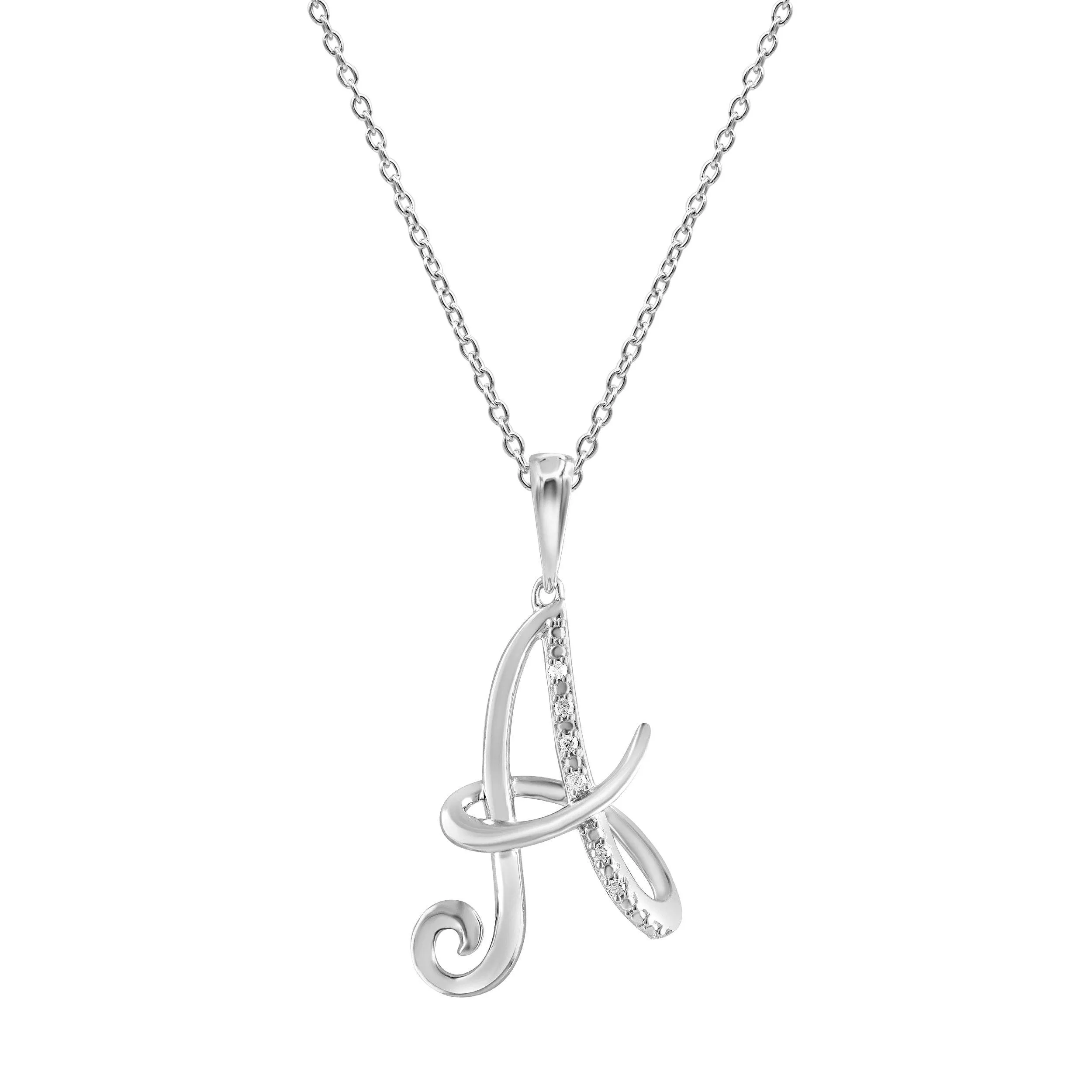 Sterling Silver Diamond Initial Necklace - Most Initials Available