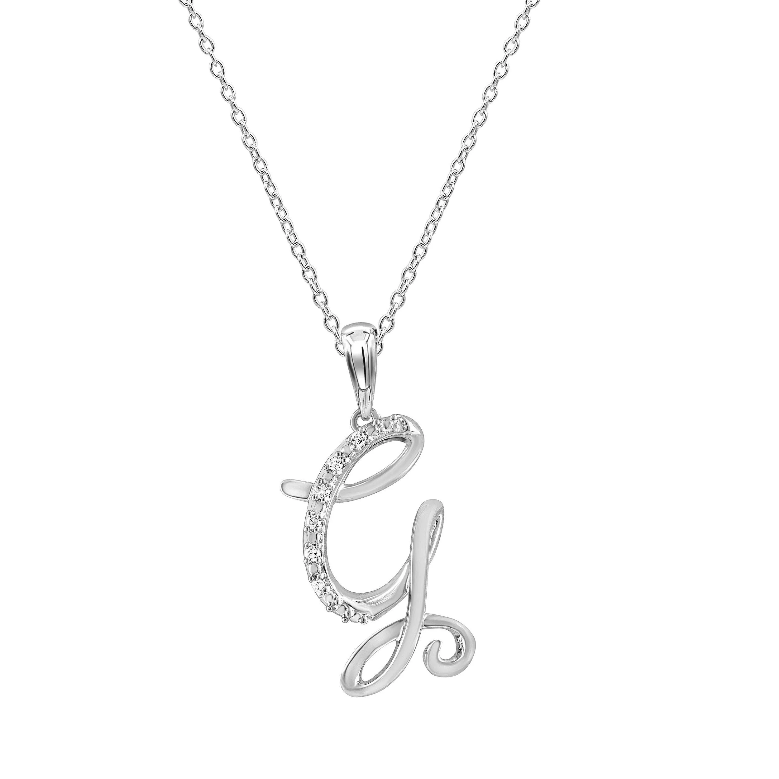 Sterling Silver Diamond Initial Necklace - Most Initials Available