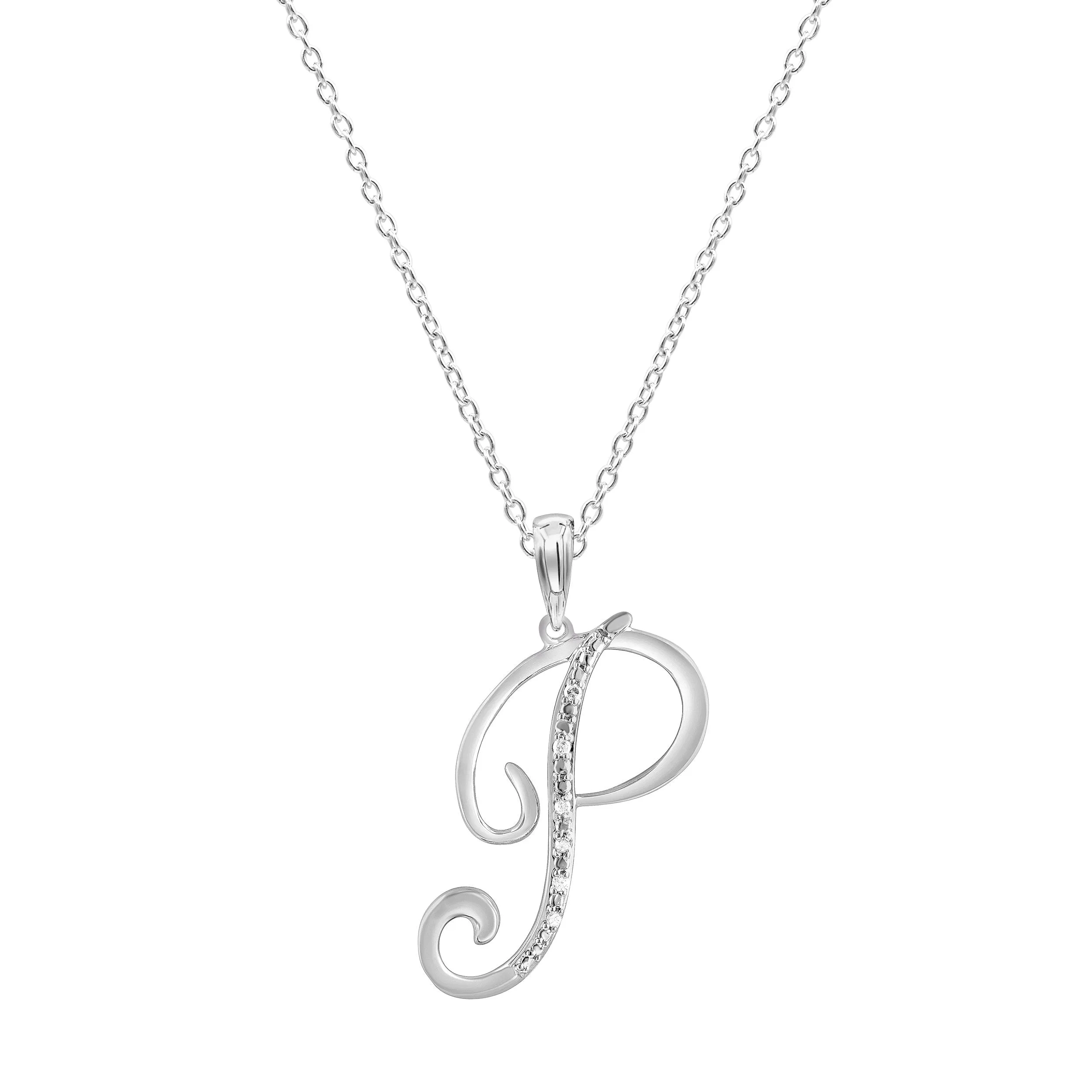 Sterling Silver Diamond Initial Necklace - Most Initials Available