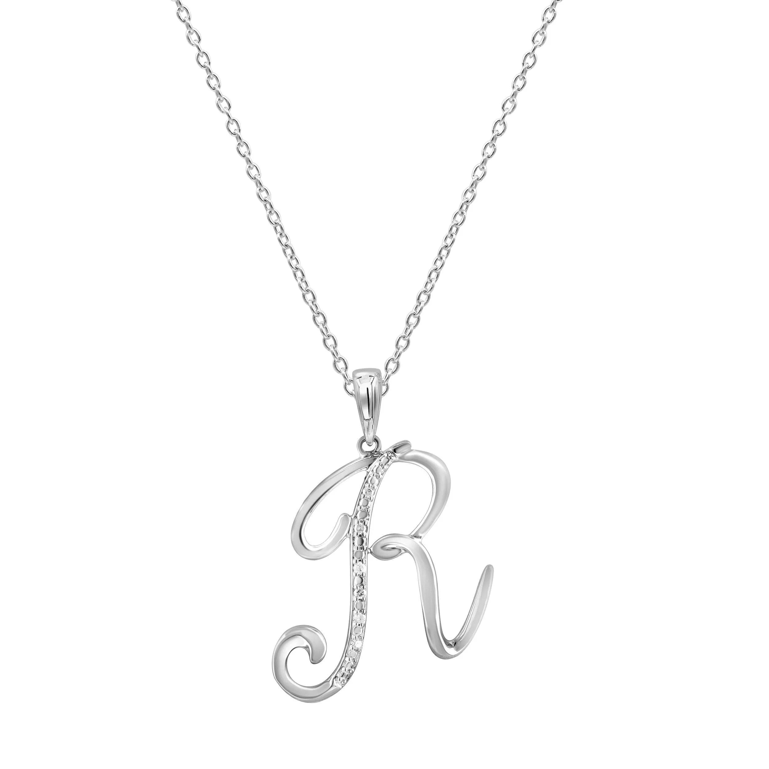 Sterling Silver Diamond Initial Necklace - Most Initials Available