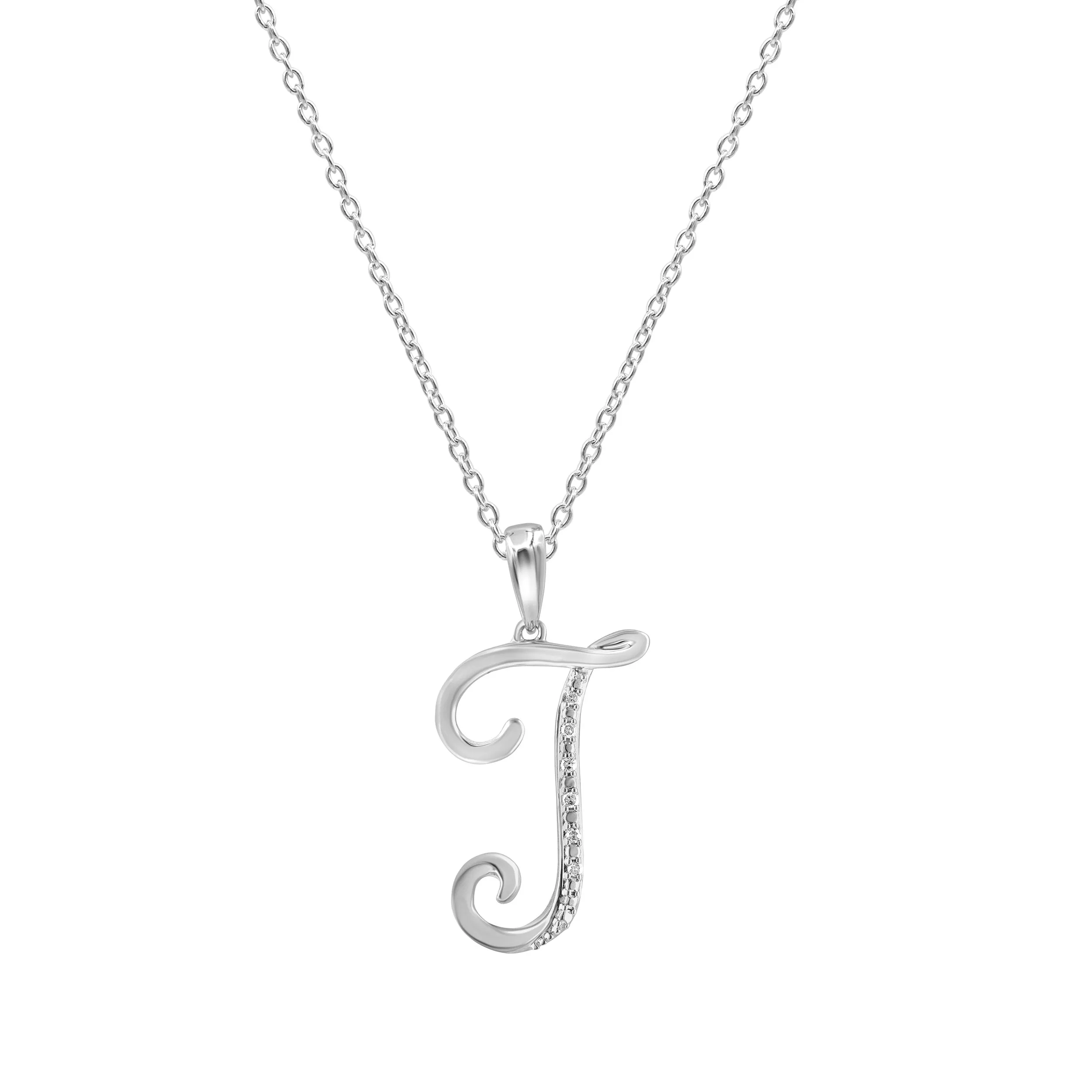 Sterling Silver Diamond Initial Necklace - Most Initials Available