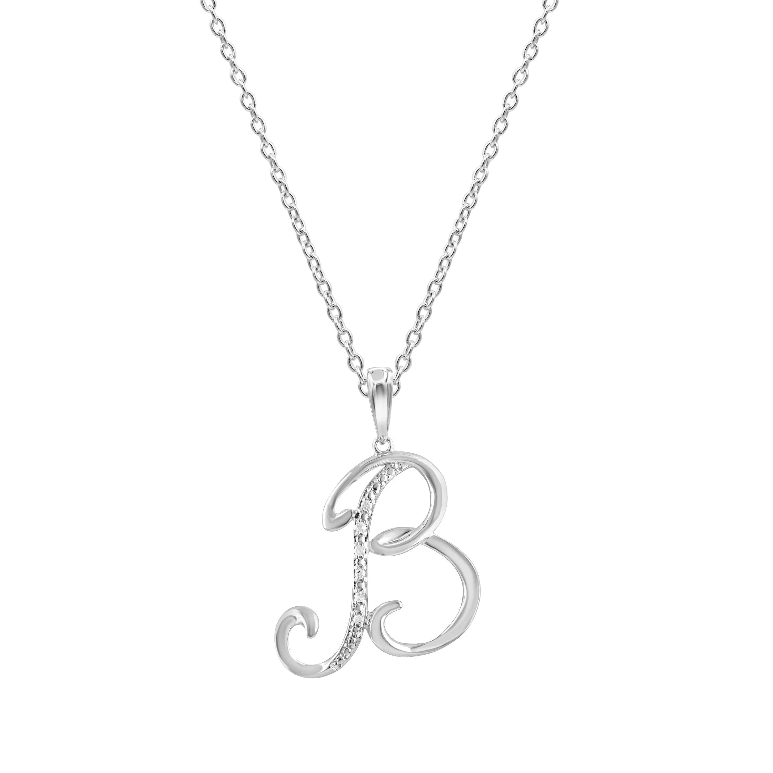 Sterling Silver Diamond Initial Necklace - Most Initials Available