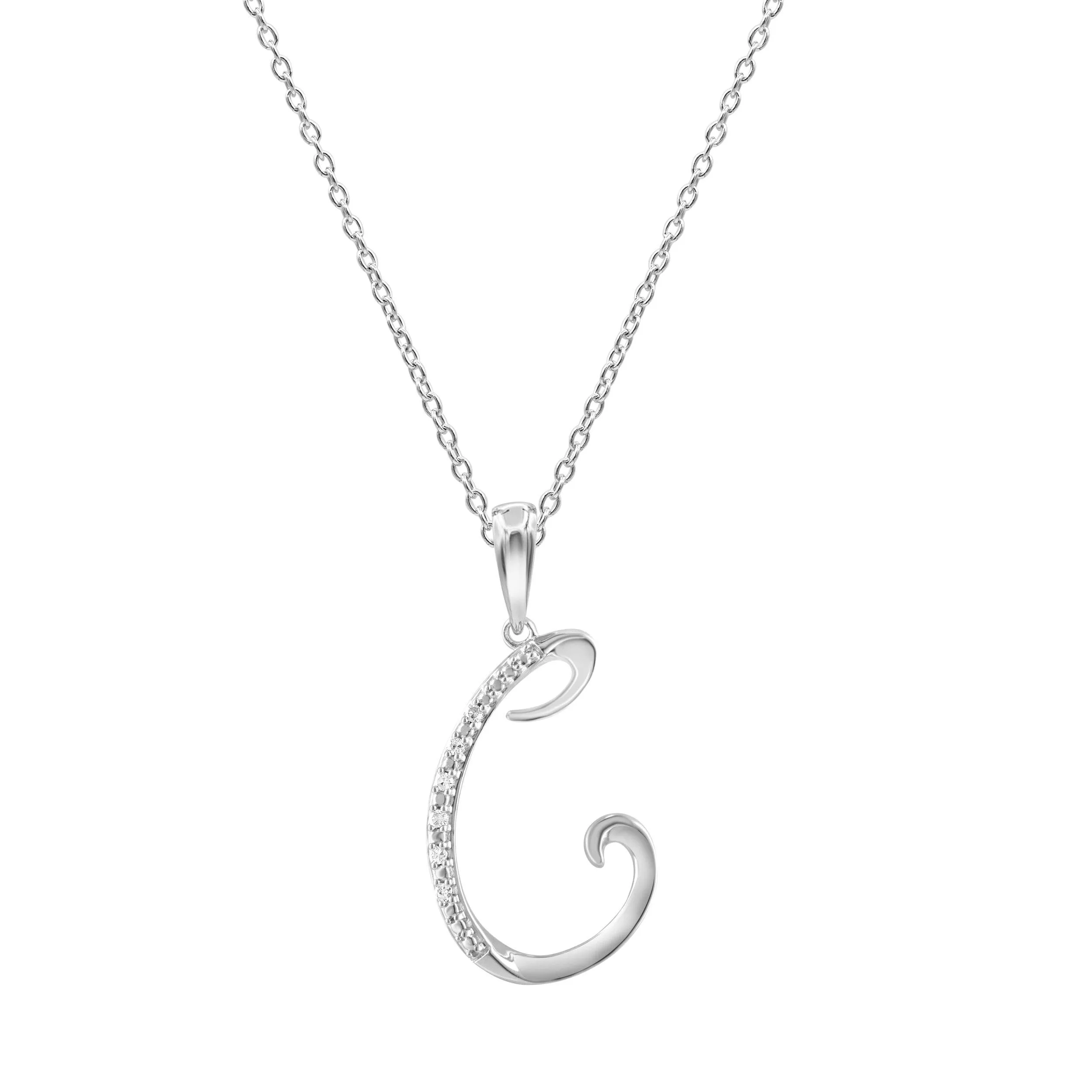 Sterling Silver Diamond Initial Necklace - Most Initials Available