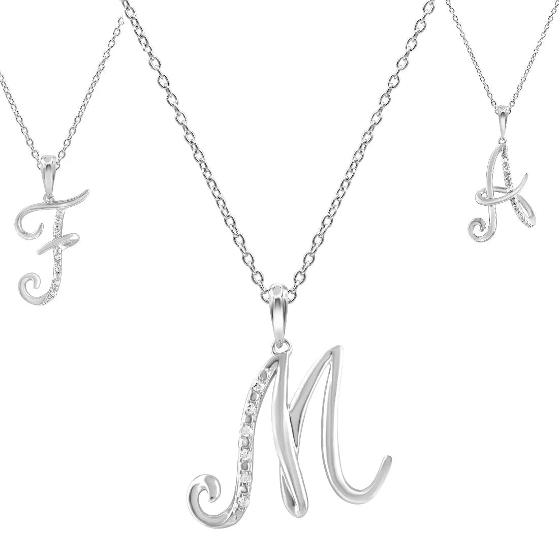 Sterling Silver Diamond Initial Necklace - Most Initials Available