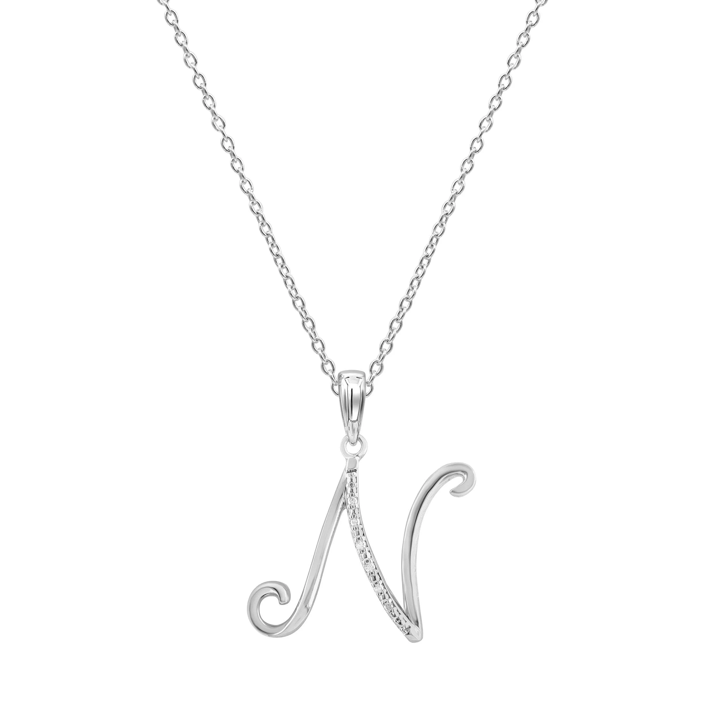 Sterling Silver Diamond Initial Necklace - Most Initials Available