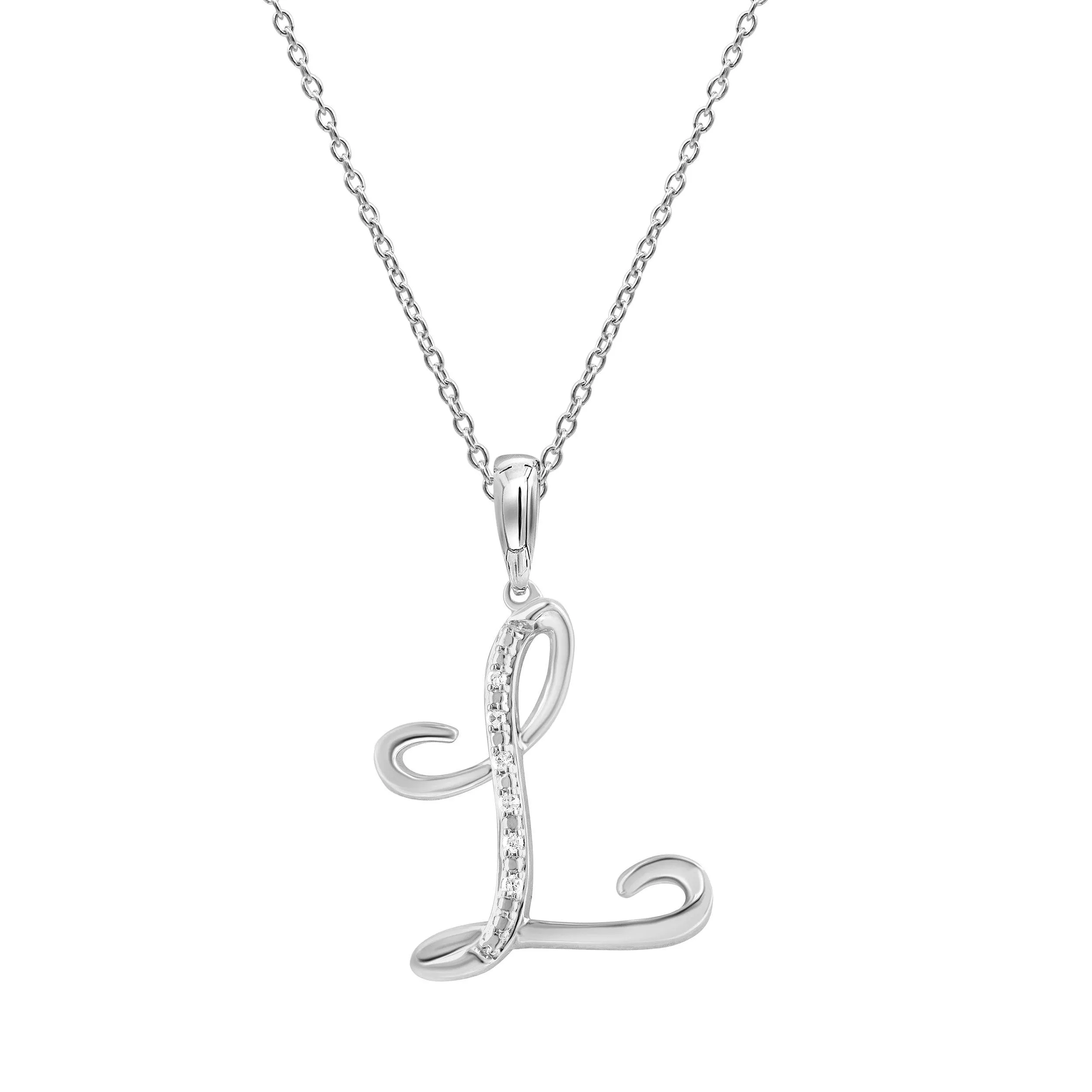 Sterling Silver Diamond Initial Necklace - Most Initials Available