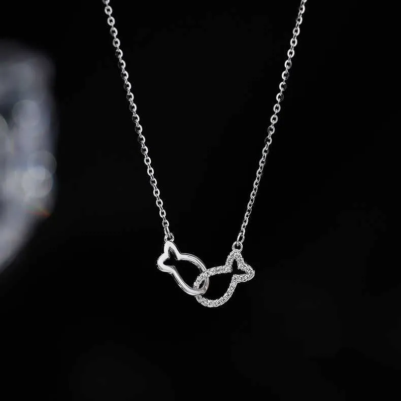 Sterling Silver Diamond Pisces Necklaces