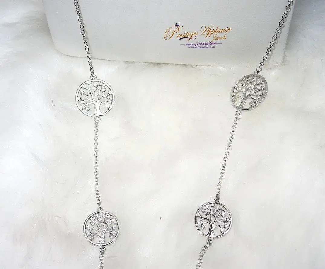 Sterling Silver Plated Tree of Life Long Chain Necklace