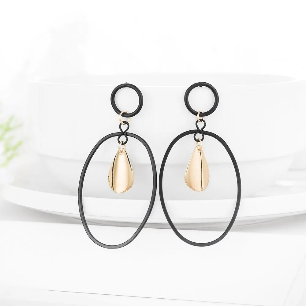 Summer Style Golden Black Circle Drop Earrings Star Hollow Water Drop Earing