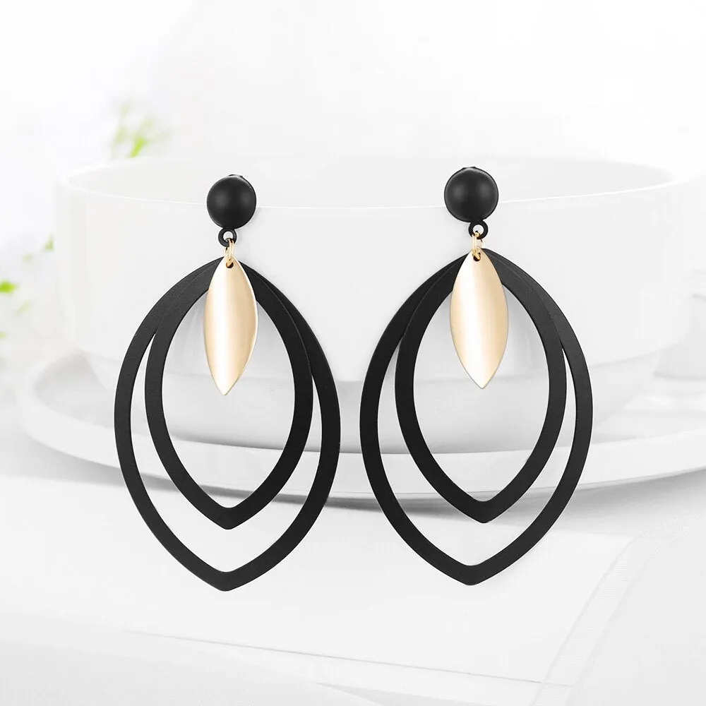 Summer Style Golden Black Circle Drop Earrings Star Hollow Water Drop Earing