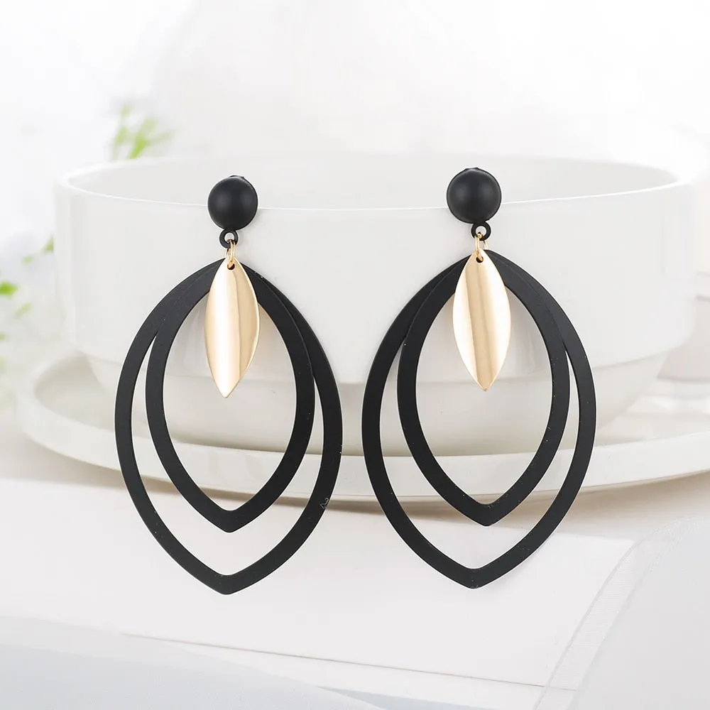 Summer Style Golden Black Circle Drop Earrings Star Hollow Water Drop Earing