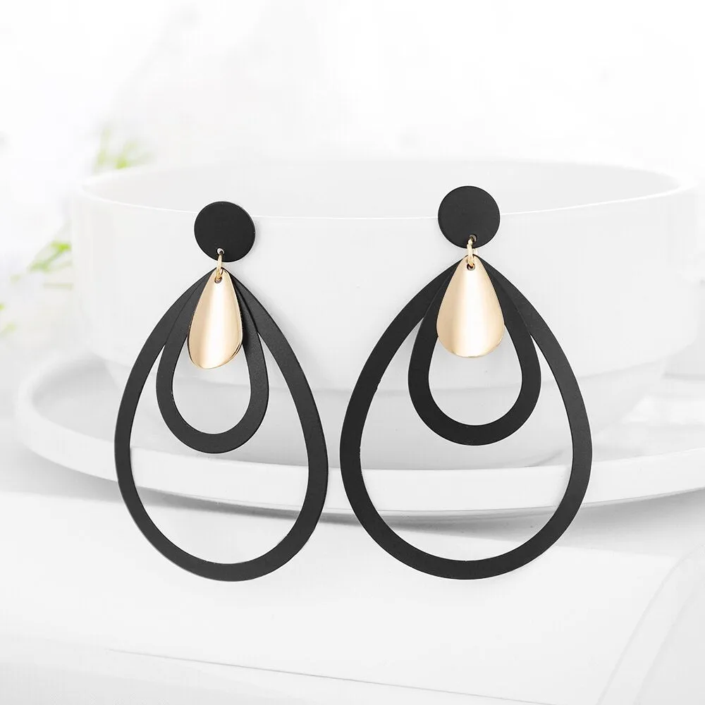 Summer Style Golden Black Circle Drop Earrings Star Hollow Water Drop Earing