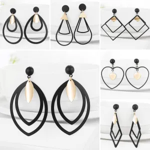 Summer Style Golden Black Circle Drop Earrings Star Hollow Water Drop Earing