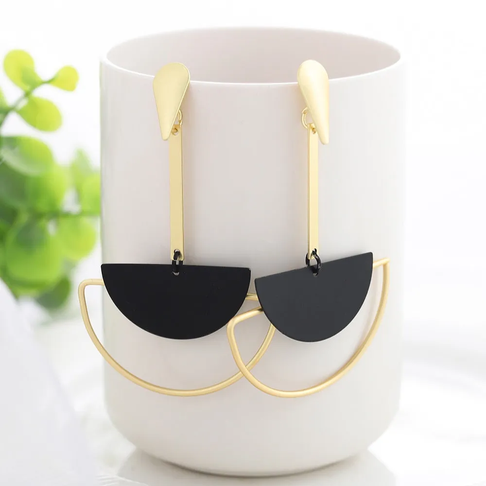 Summer Style Golden Black Circle Drop Earrings Star Hollow Water Drop Earing