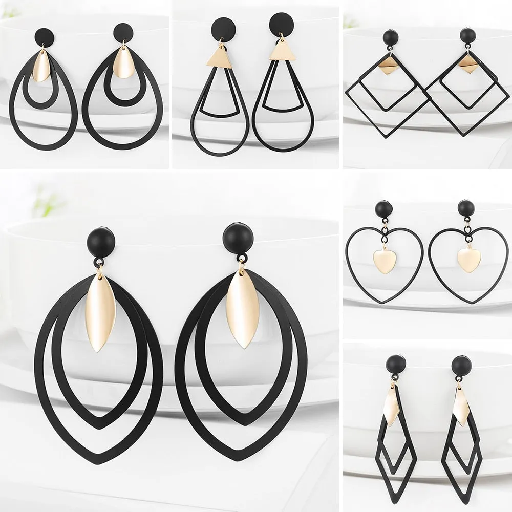 Summer Style Golden Black Circle Drop Earrings Star Hollow Water Drop Earing