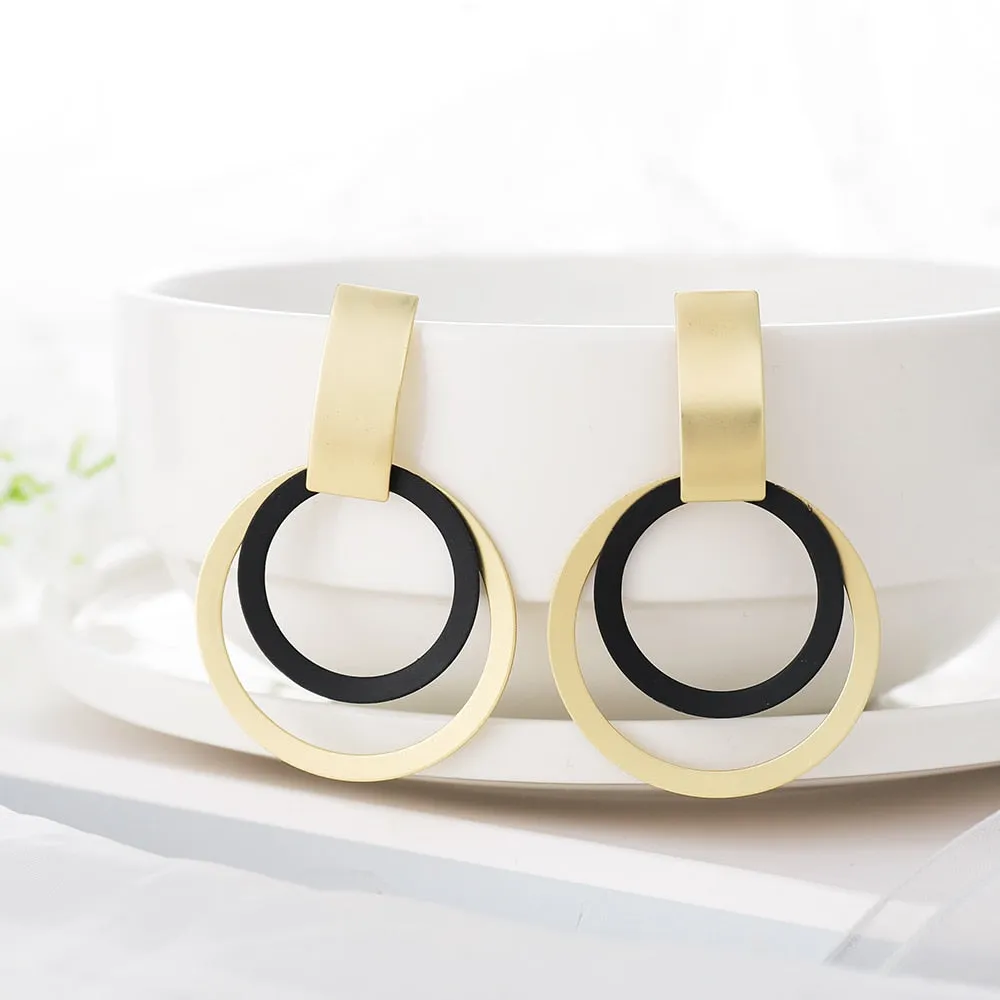 Summer Style Golden Black Circle Drop Earrings Star Hollow Water Drop Earing