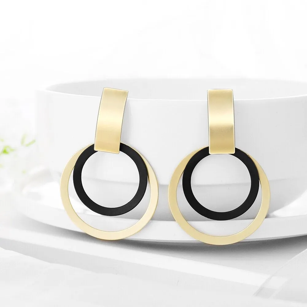 Summer Style Golden Black Circle Drop Earrings Star Hollow Water Drop Earing