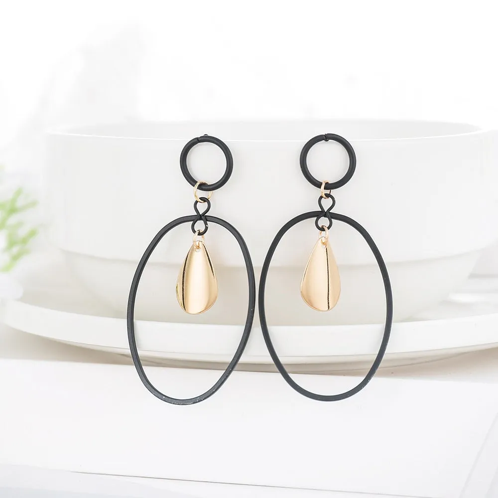 Summer Style Golden Black Circle Drop Earrings Star Hollow Water Drop Earing