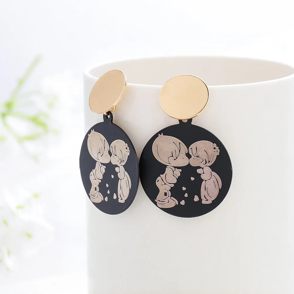 Summer Style Golden Black Circle Drop Earrings Star Hollow Water Drop Earing