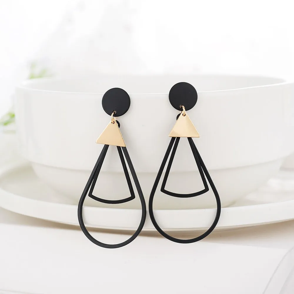 Summer Style Golden Black Circle Drop Earrings Star Hollow Water Drop Earing