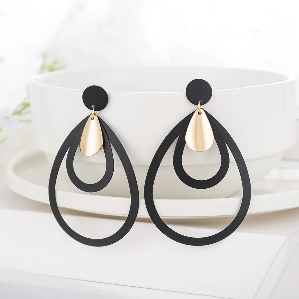 Summer Style Golden Black Circle Drop Earrings Star Hollow Water Drop Earing