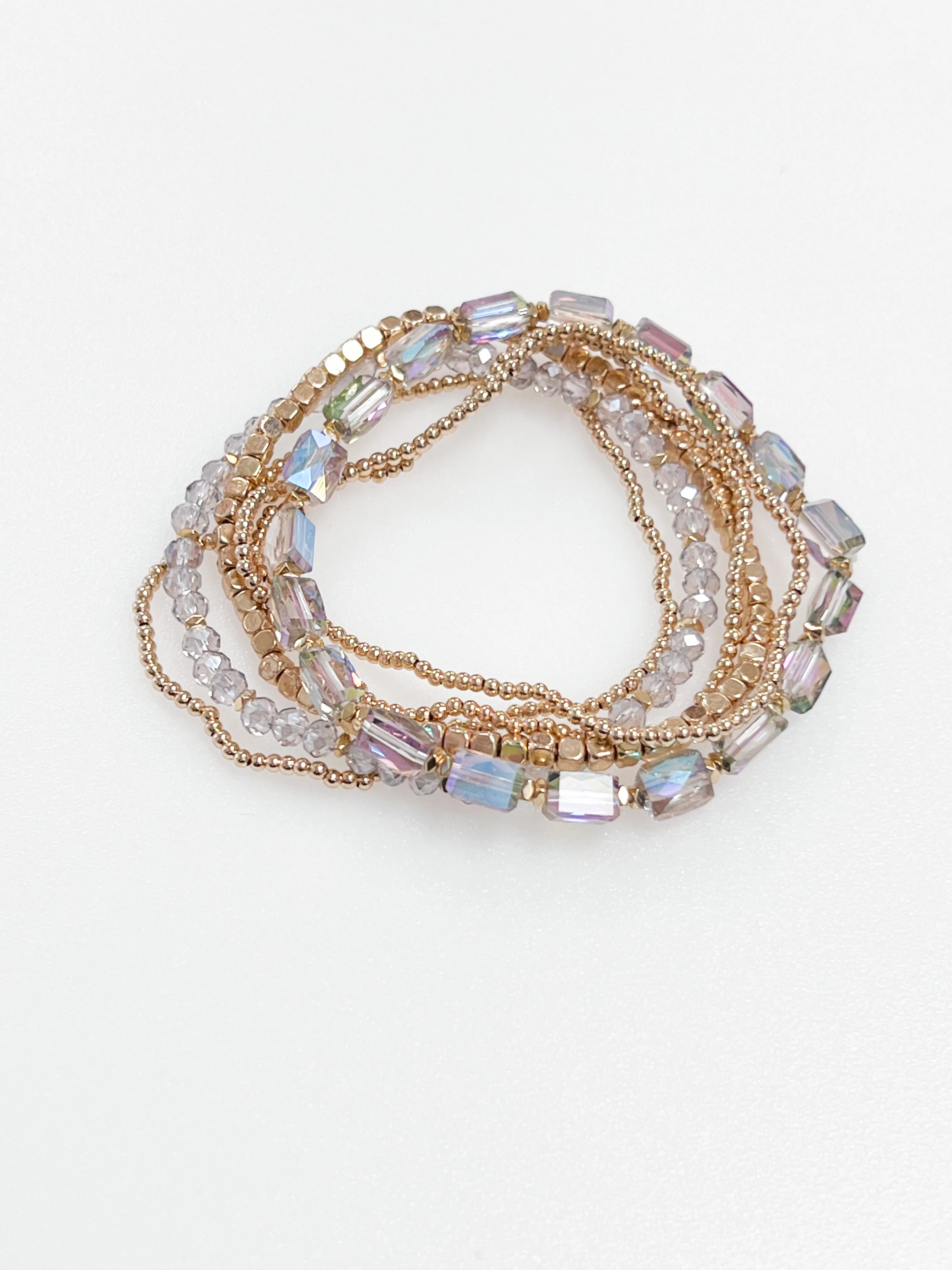 Taryn - Iridescent   Gold Beaded Bracelets (Set of 6)