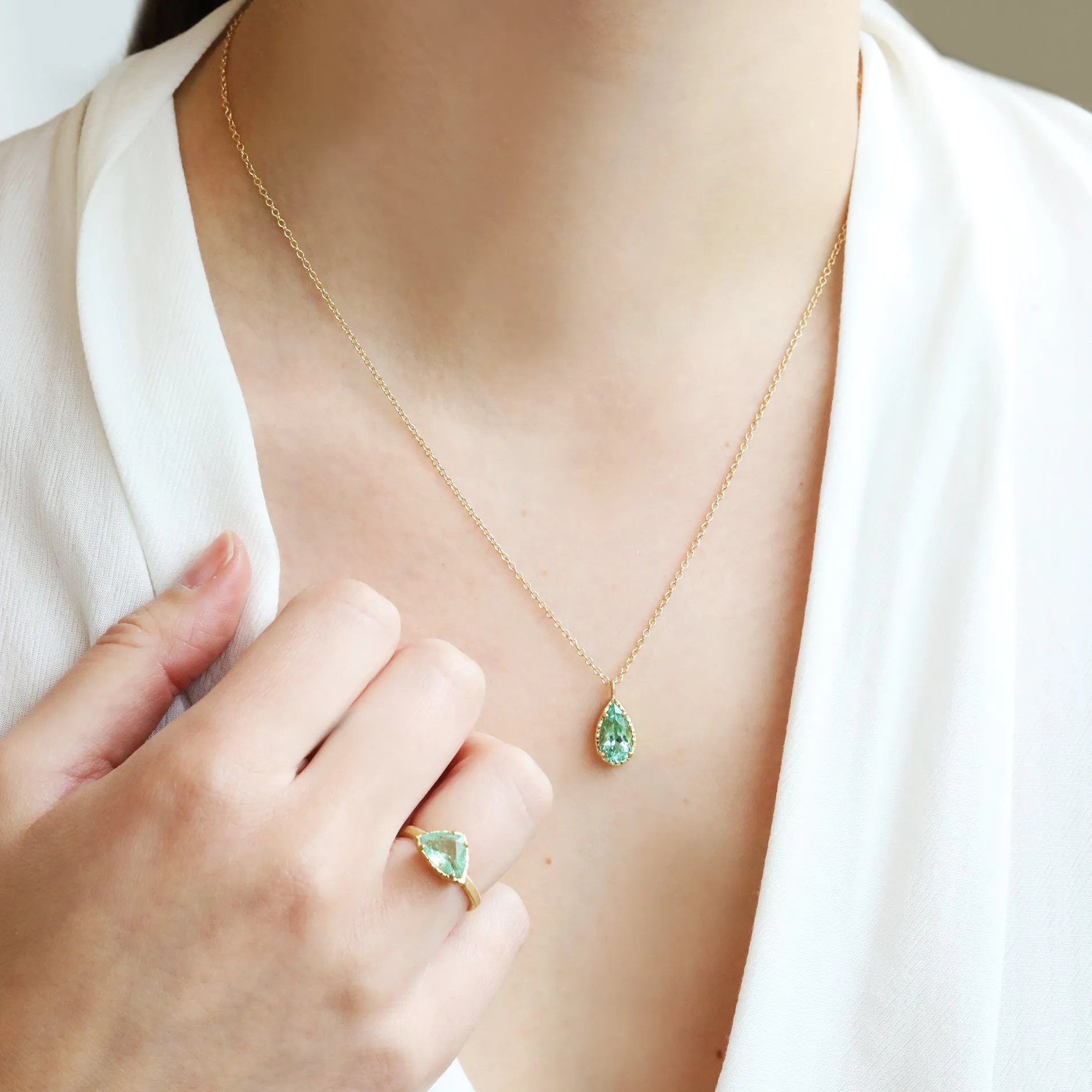 Teardrop Mint Green Tourmaline Necklace