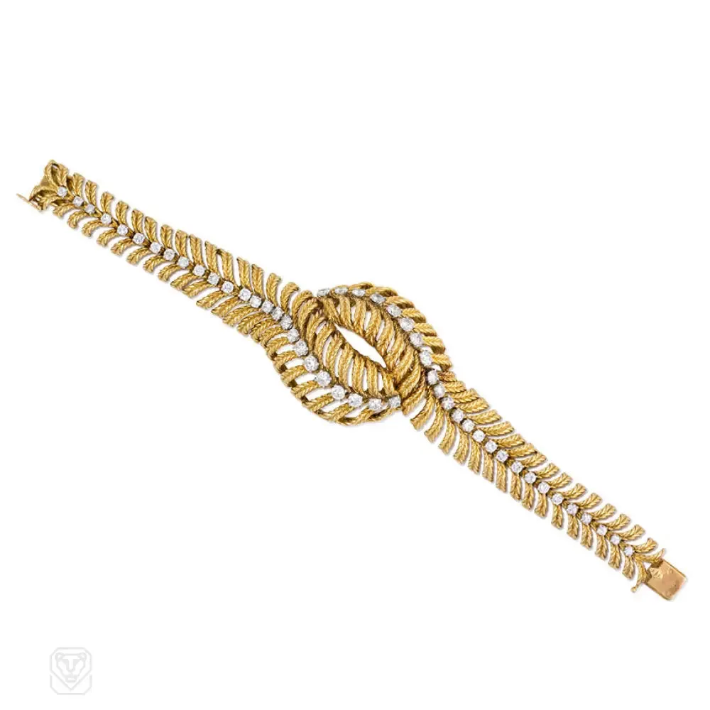 Textured gold and diamond overlapping bracelet, Boucheron