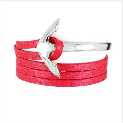 Tom hope New Arrival Fashion Jewelry PU Leather Bracelet Men Half Bend Anchor Bracelet