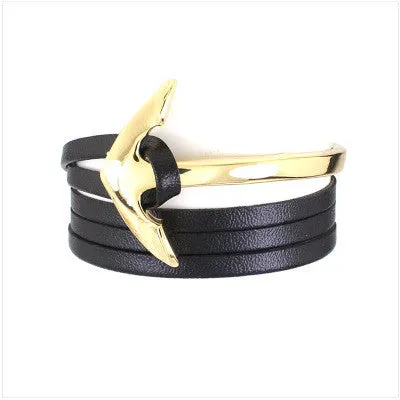 Tom hope New Arrival Fashion Jewelry PU Leather Bracelet Men Half Bend Anchor Bracelet