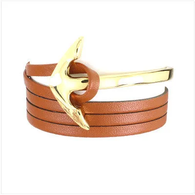 Tom hope New Arrival Fashion Jewelry PU Leather Bracelet Men Half Bend Anchor Bracelet