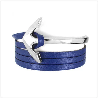 Tom hope New Arrival Fashion Jewelry PU Leather Bracelet Men Half Bend Anchor Bracelet