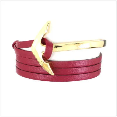 Tom hope New Arrival Fashion Jewelry PU Leather Bracelet Men Half Bend Anchor Bracelet