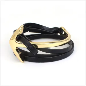 Tom hope New Arrival Fashion Jewelry PU Leather Bracelet Men Half Bend Anchor Bracelet