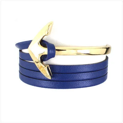 Tom hope New Arrival Fashion Jewelry PU Leather Bracelet Men Half Bend Anchor Bracelet