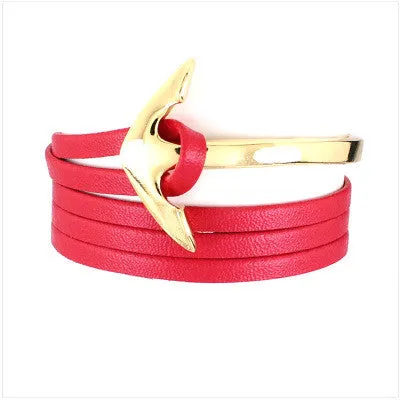 Tom hope New Arrival Fashion Jewelry PU Leather Bracelet Men Half Bend Anchor Bracelet