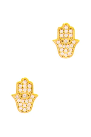 Trendy Hamsa Hand Rhinestone Stud Earring