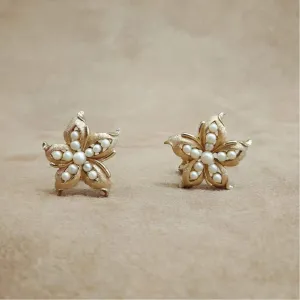 Trifari Vintage Star Pearl Earrings Clip On